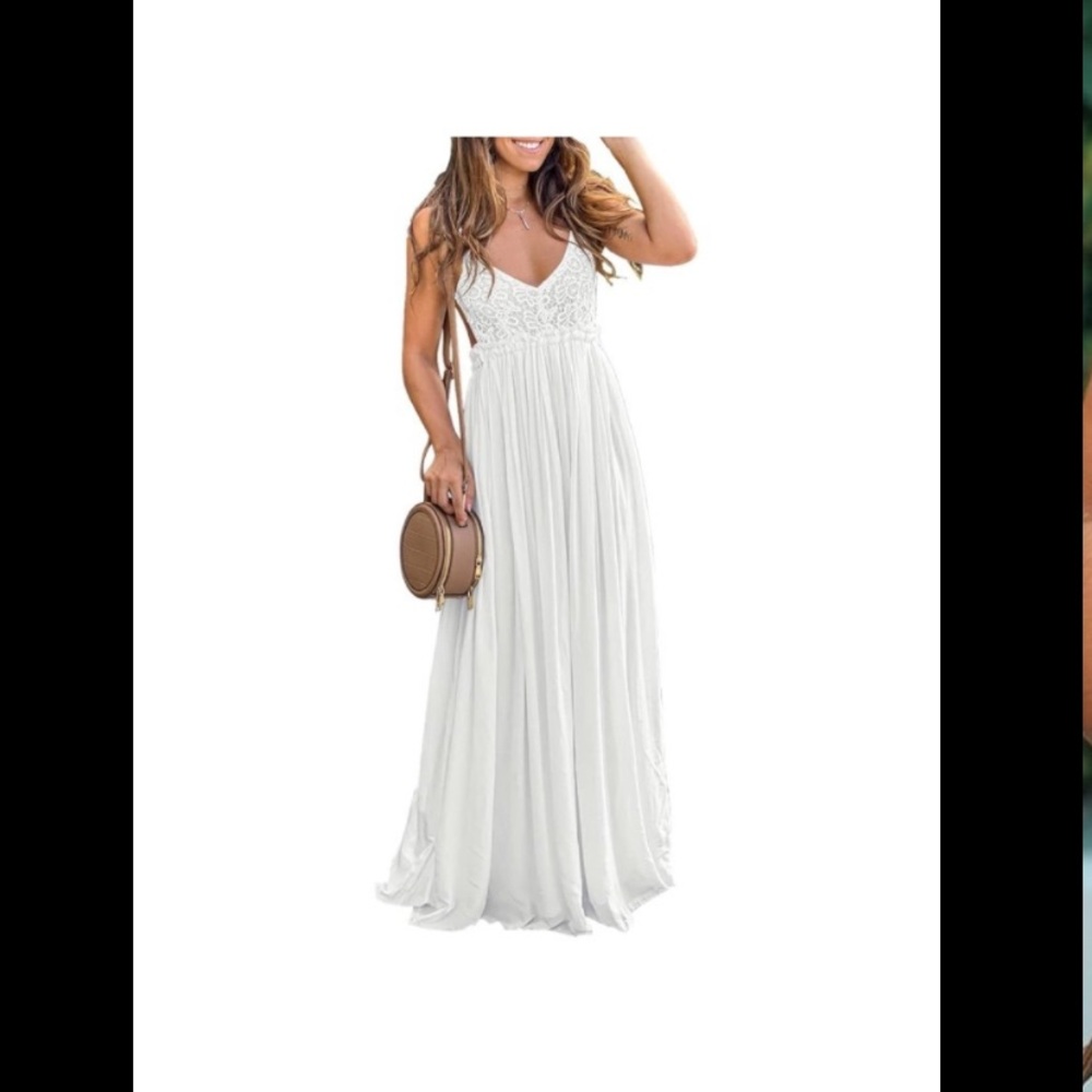 New Large Ladmous Women's V Neck Floral Lace Wedding Dress Sleeveless Bridesmaid